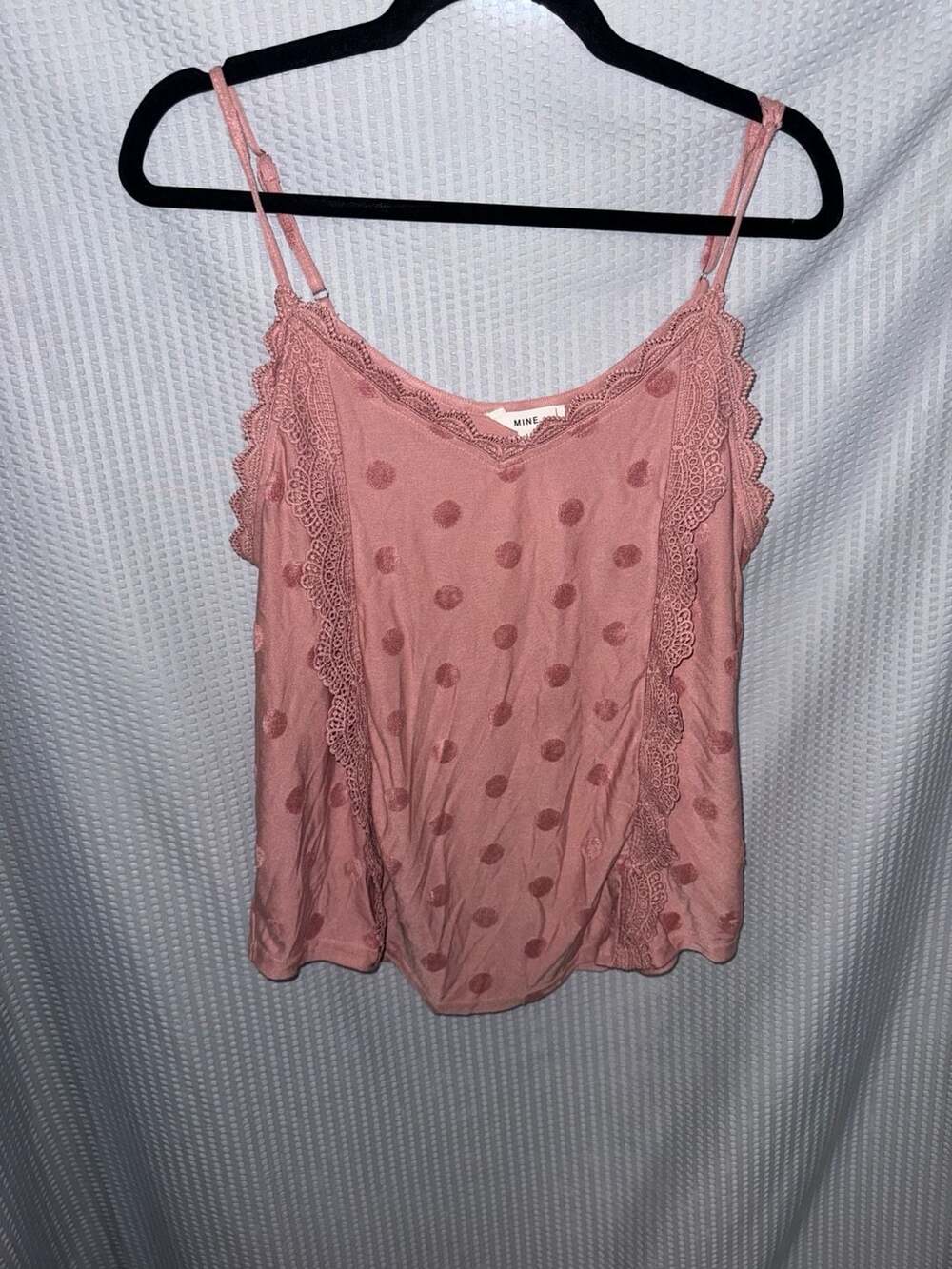 Mine Pink Swiss Dot Cami with Lace Trim Detail